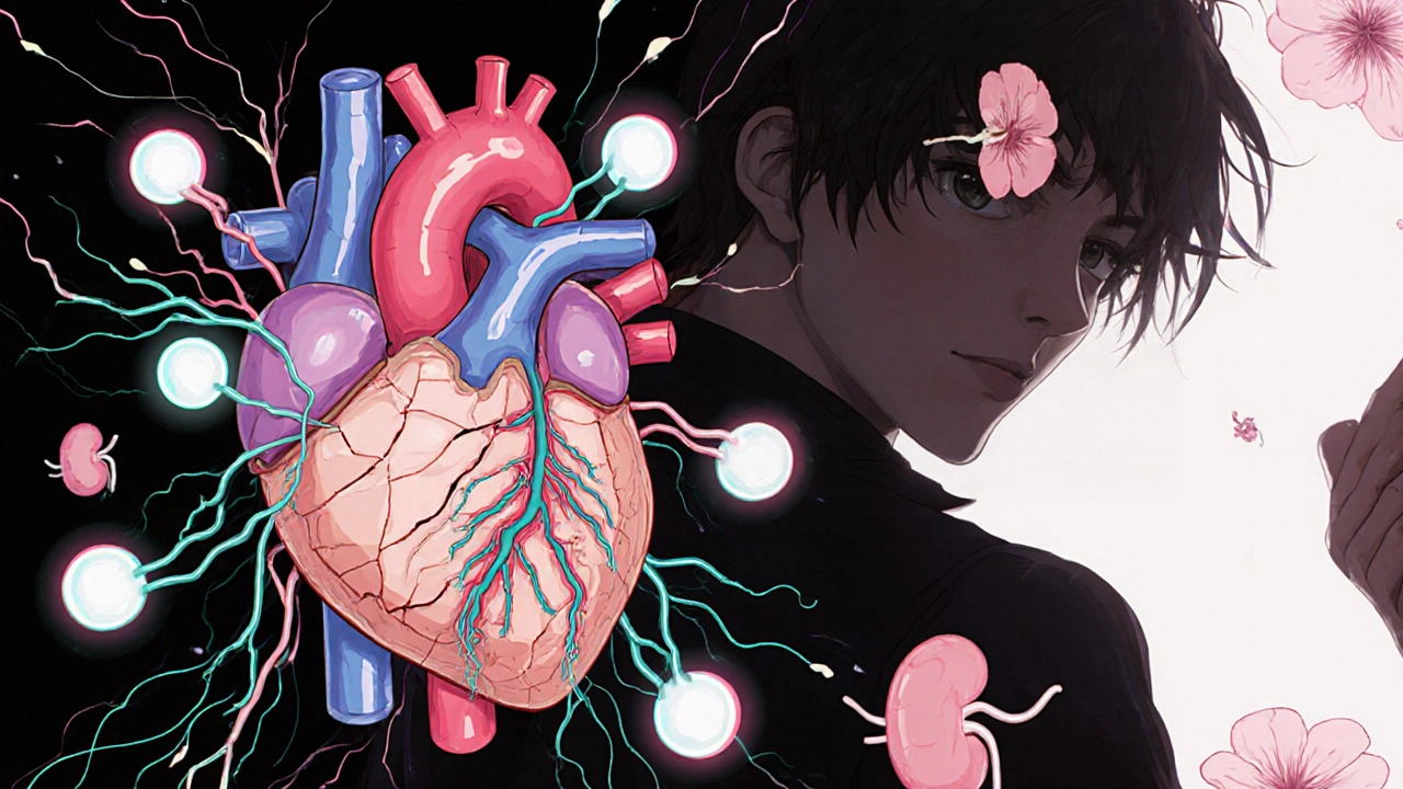 A healing heart with repairing arteries, potassium safely contained, sodium carried away by gentle currents.