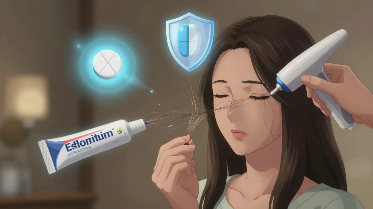 Symbolic combination therapy: pill, cream, and laser working together to reduce hirsutism.