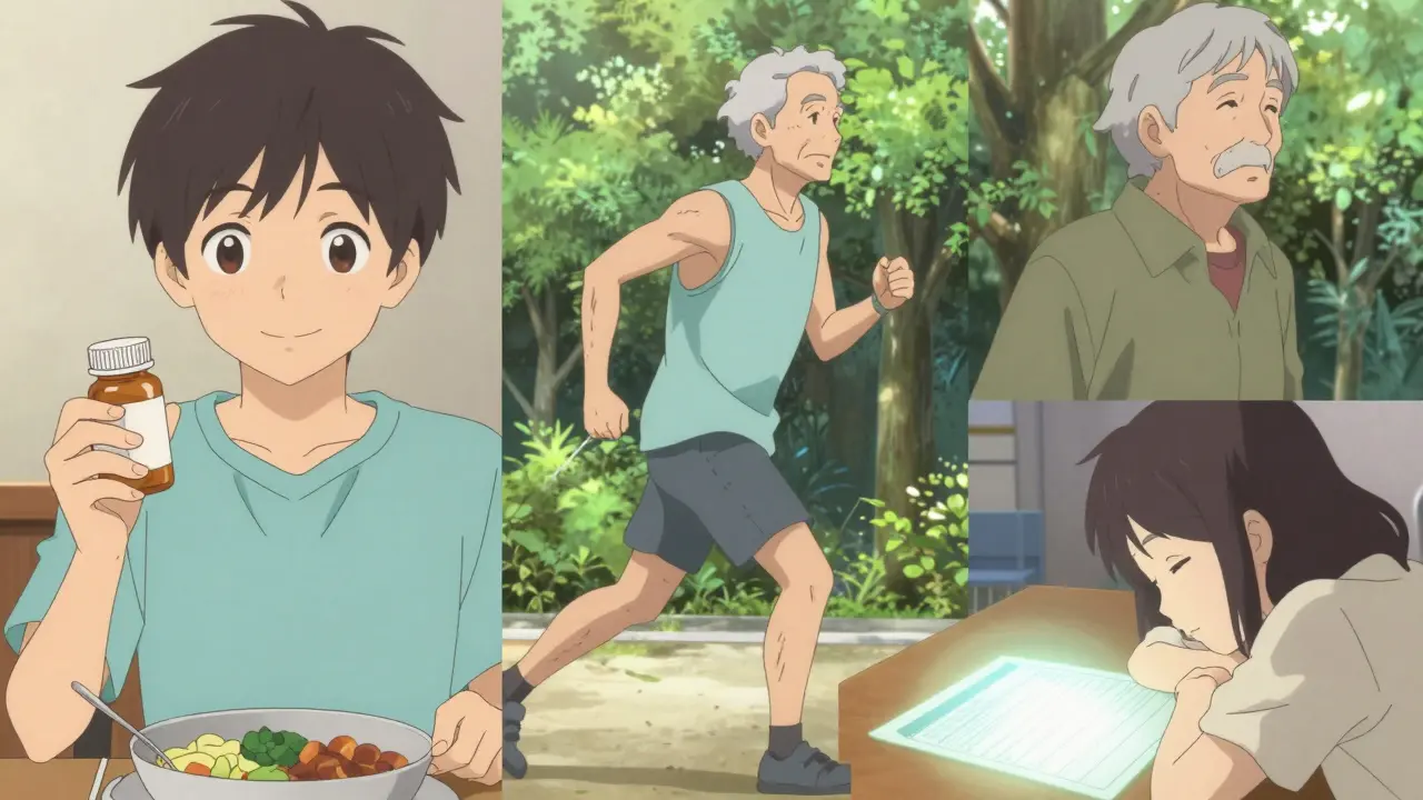 Three patients at different life stages after surgery, showing recovery, vitality, and quiet reflection in soft anime-style visuals.