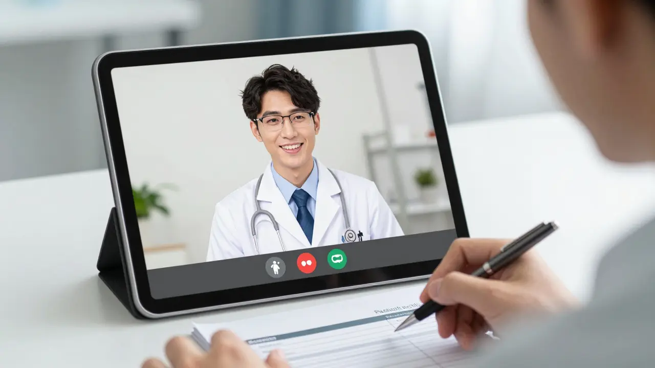 A patient having a medical consultation with a doctor via a video call on a tablet