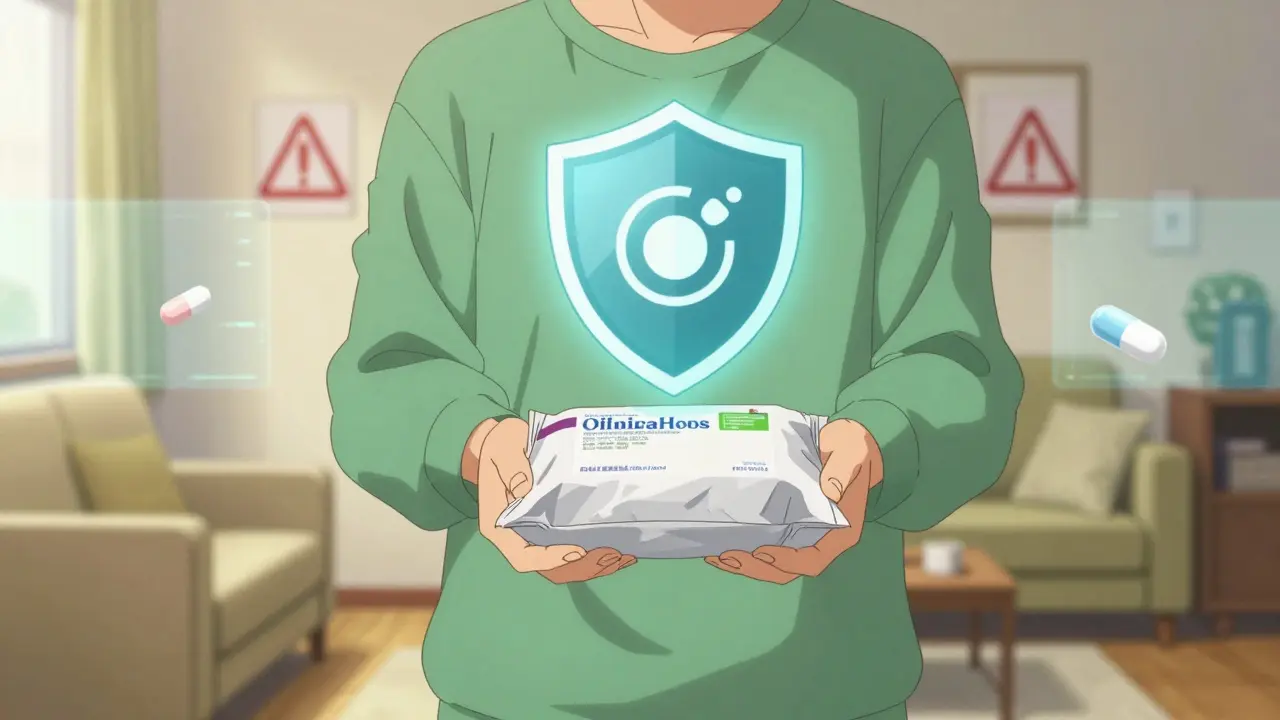 Anime character receiving secure medication delivery with safety shield