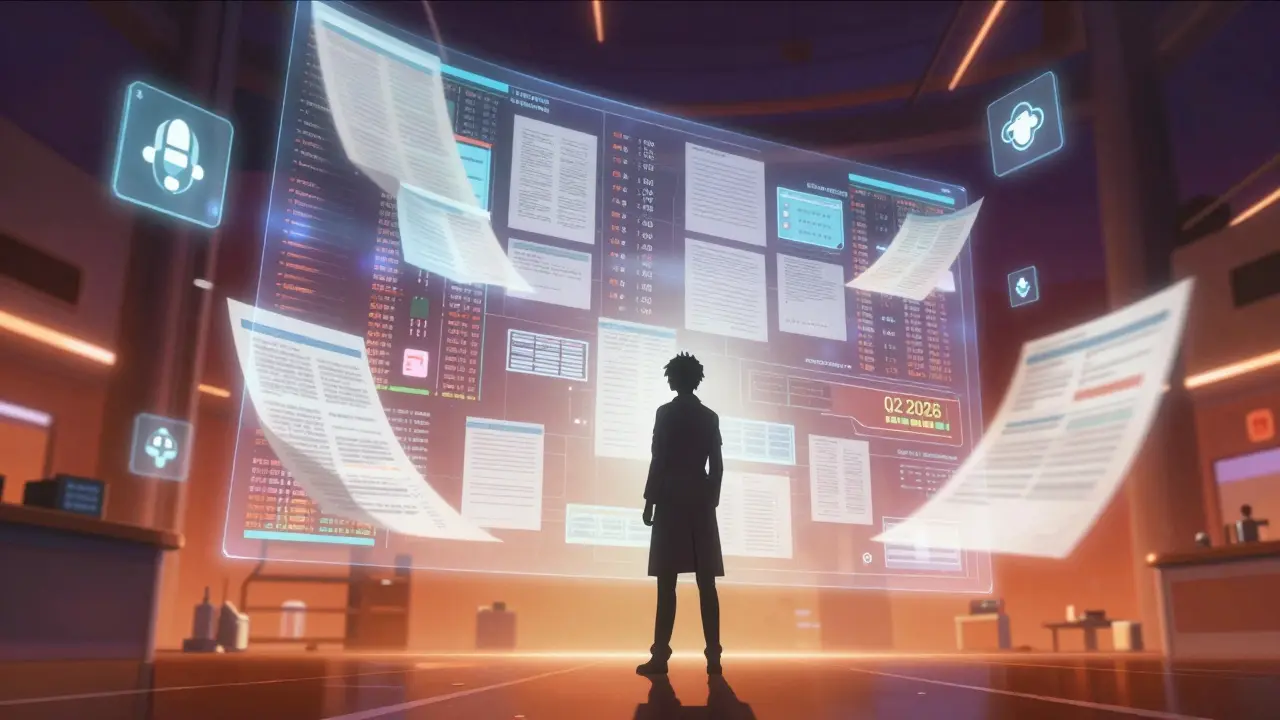 Analyst viewing holographic database representing future drug tracking technology