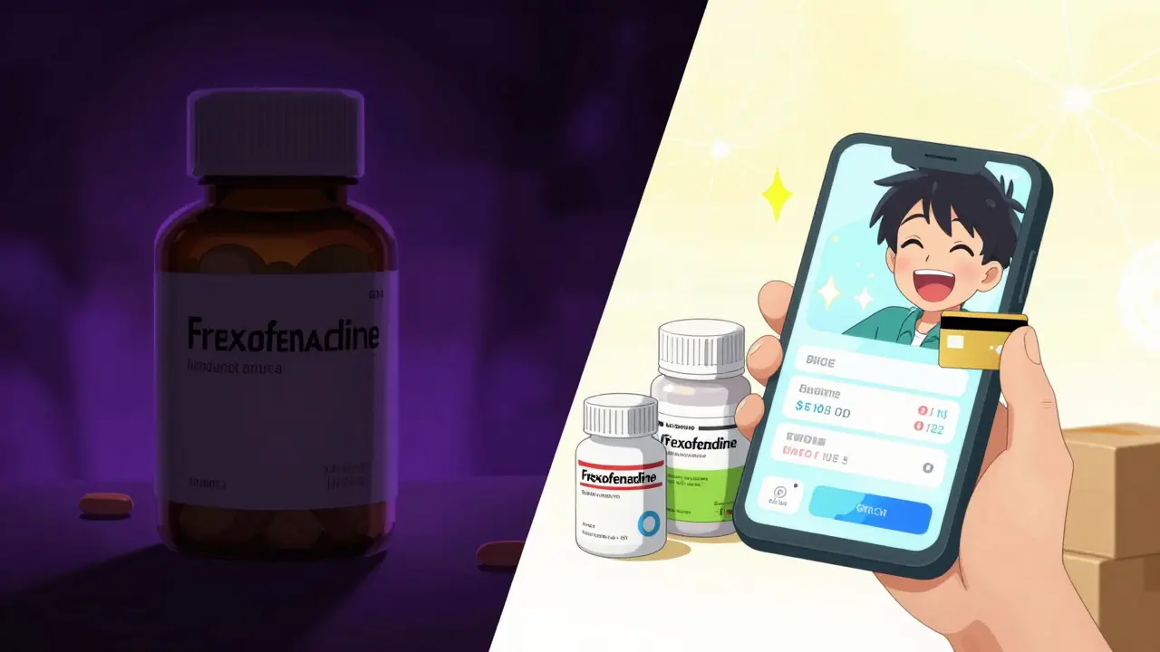Anime scene comparing expensive brand vs cheap generic pills
