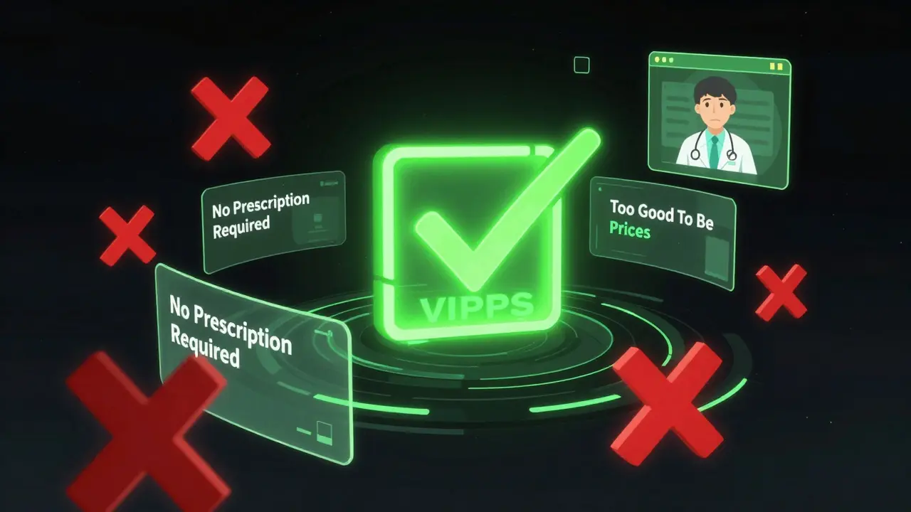 Anime graphic showing safe pharmacy verification shields