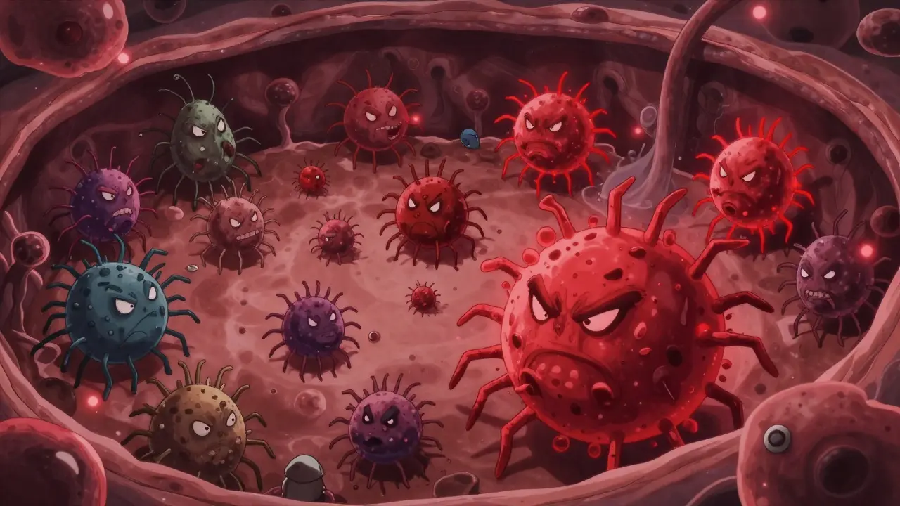 Microscopic view of bacteria becoming resistant after stopped antibiotics