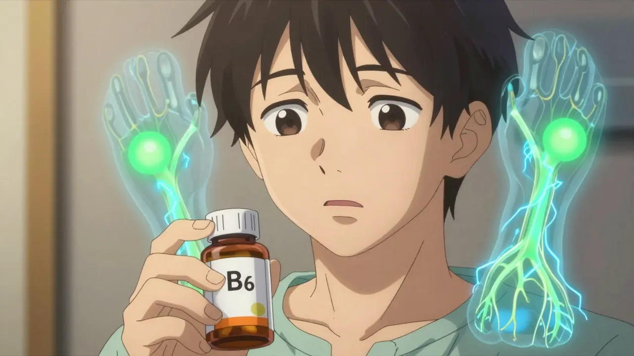 Patient taking Vitamin B6 to protect nerves from neuropathy