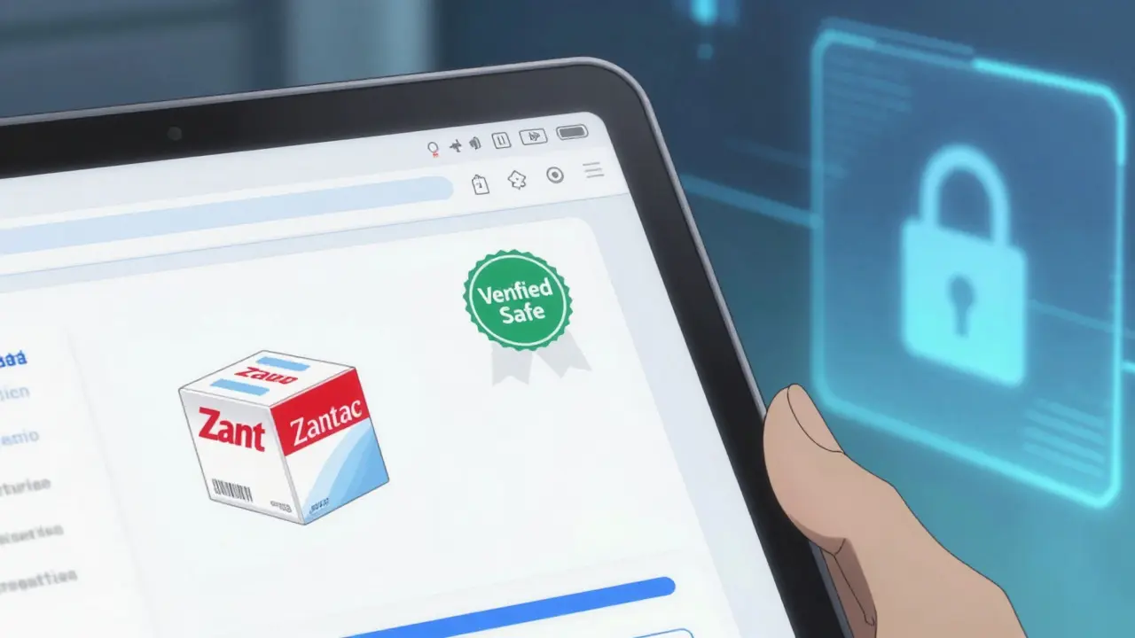 Digital tablet showing safe online pharmacy purchase interface
