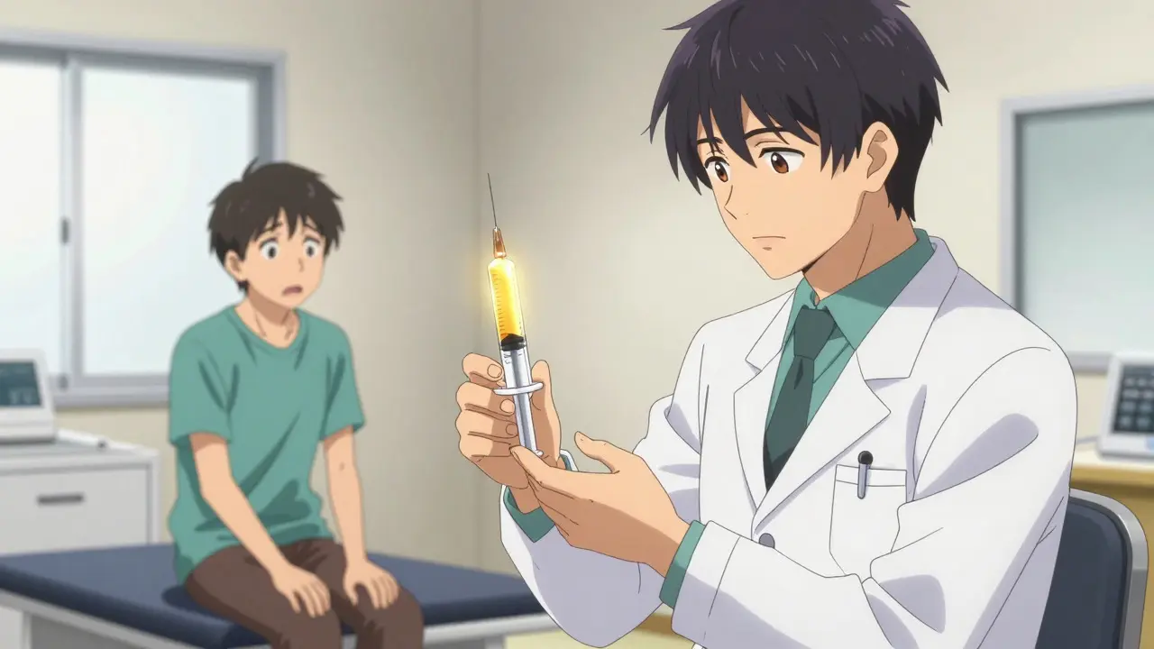 Doctor preparing a hyaluronic acid injection in a clinic, anime style